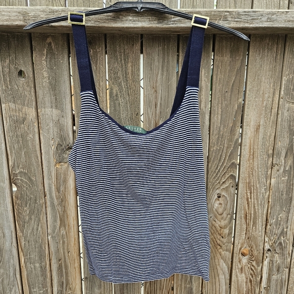 Lauren Ralph Lauren Navy and White Striped Adjustable-strap Tank Size L - Picture 3 of 14